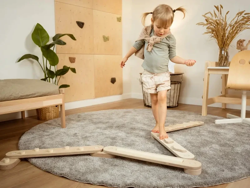 Lot de 4 poutres d'équilibre, jouet d'équilibre en bois, planches d'équilibre - Jeu de motricité enfant - Happymoon