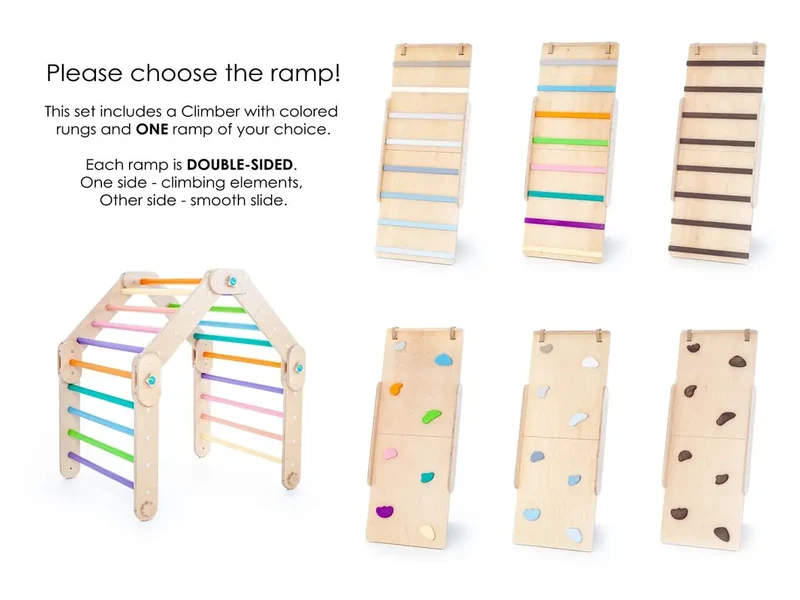 Triangle Pikler coloré avec rampe, transformable, HappyMoon - Jeu de motricité enfant - Happymoon
