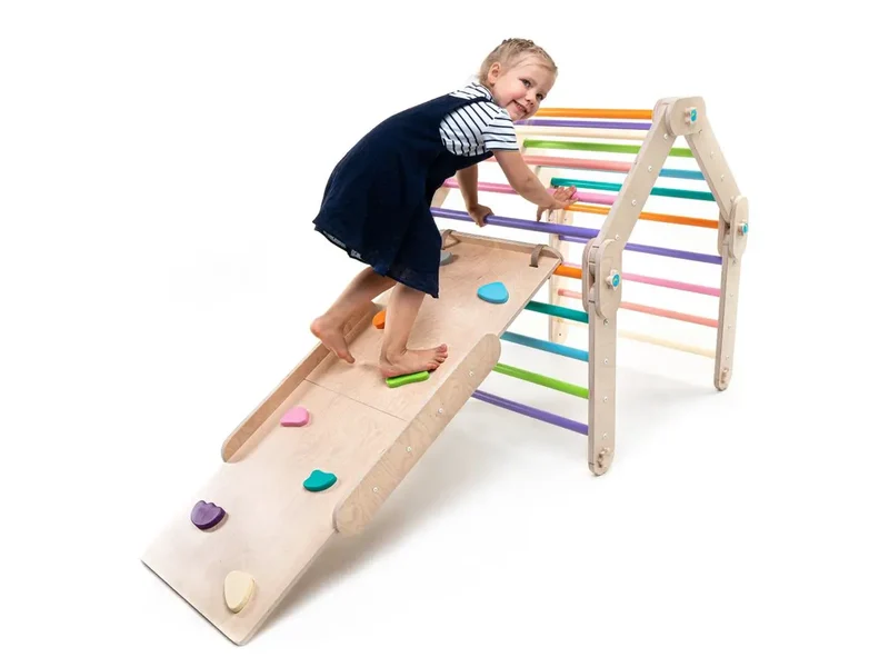 Triangle Pikler coloré avec rampe, transformable, HappyMoon - Jeu de motricité enfant - Happymoon