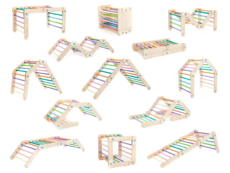Triangle Pikler coloré avec rampe, transformable, HappyMoon - Jeu de motricité enfant - Happymoon