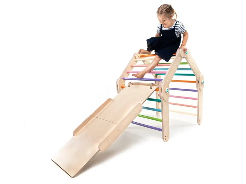 Triangle Pikler coloré avec rampe, transformable, HappyMoon - Jeu de motricité enfant - Happymoon