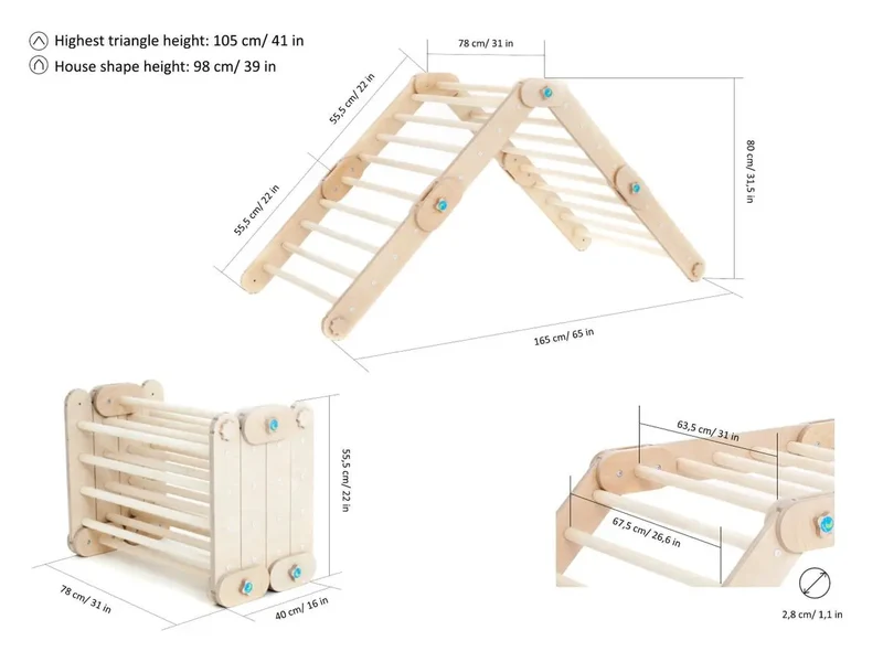 Triangle d'escalade, salle d'escalade Montessori, Climber, Pikler - Jeu de motricité enfant - Happymoon