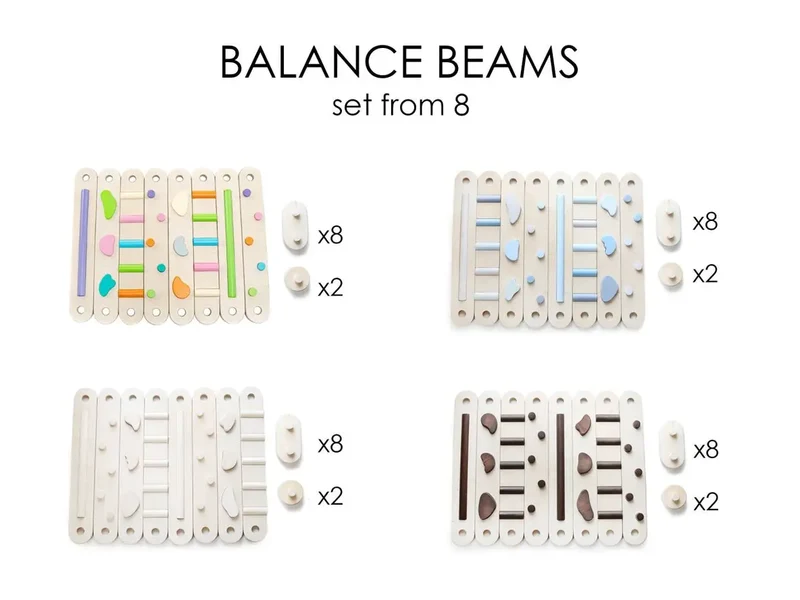 Ensemble de Poutres d'Équilibre en Bois - 8 Poutres, Poutre d'Équilibre à Double Face - Jeu de Motricité Enfant - Happymoon