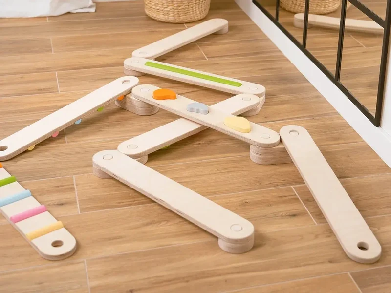 Ensemble de Poutres d'Équilibre en Bois - 8 Poutres, Poutre d'Équilibre à Double Face - Jeu de Motricité Enfant - Happymoon