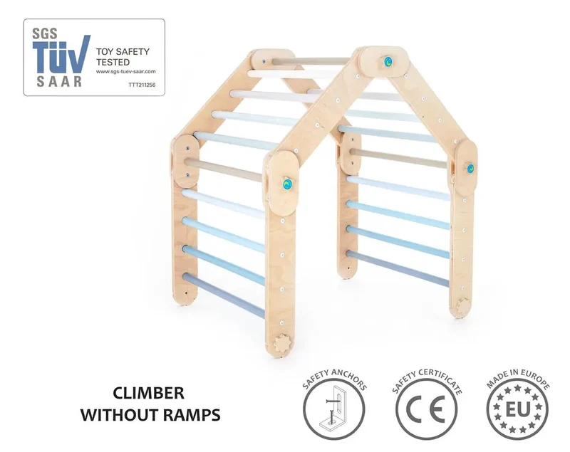Grimpeur Transformable Bleu, Triangle Pikler Modifiable - Jeu de Motricité Enfant - Happymoon