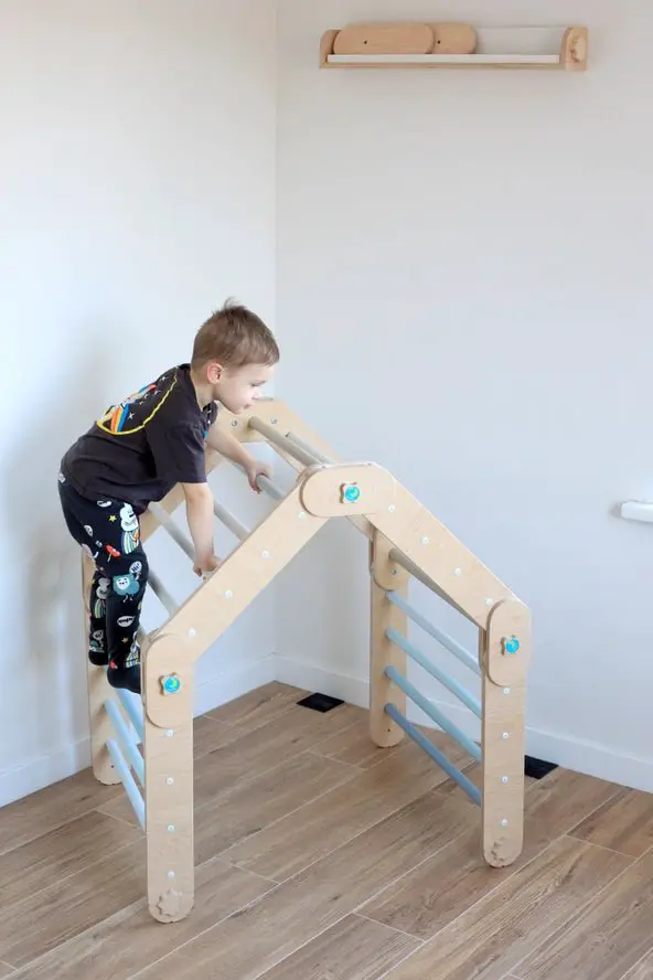 Grimpeur Transformable Bleu, Triangle Pikler Modifiable - Jeu de Motricité Enfant - Happymoon