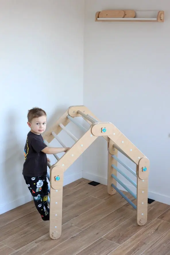 Grimpeur Transformable Bleu, Triangle Pikler Modifiable - Jeu de Motricité Enfant - Happymoon