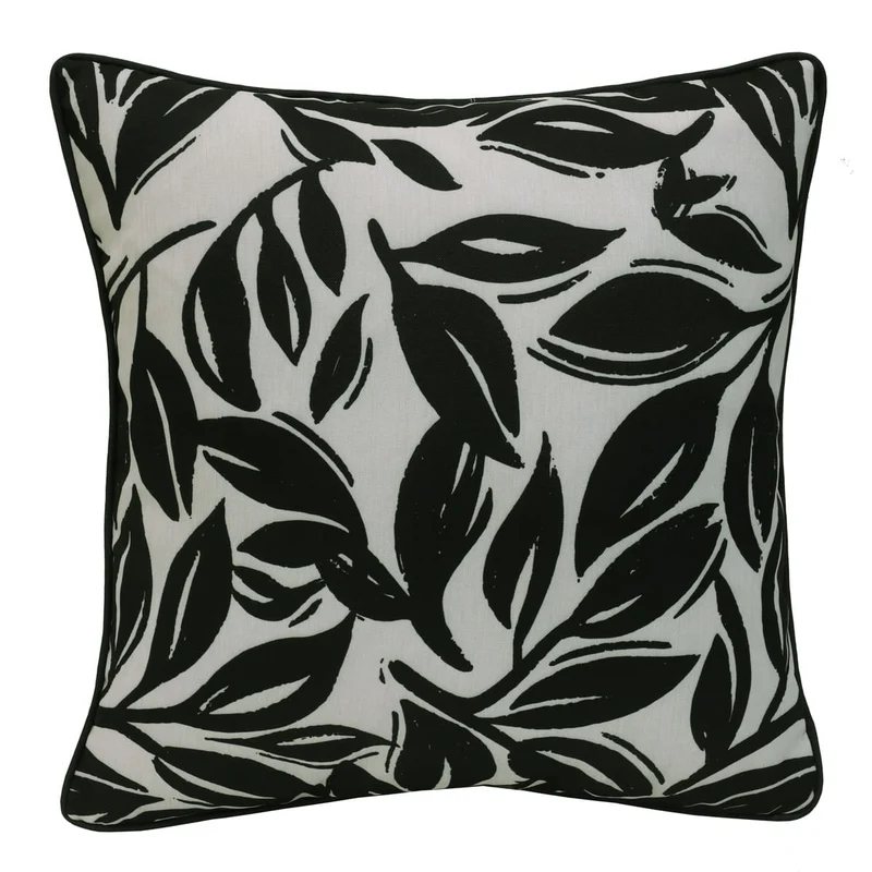 Coussin extérieur 18 x 18 po - Feuilles Imprimées Noir