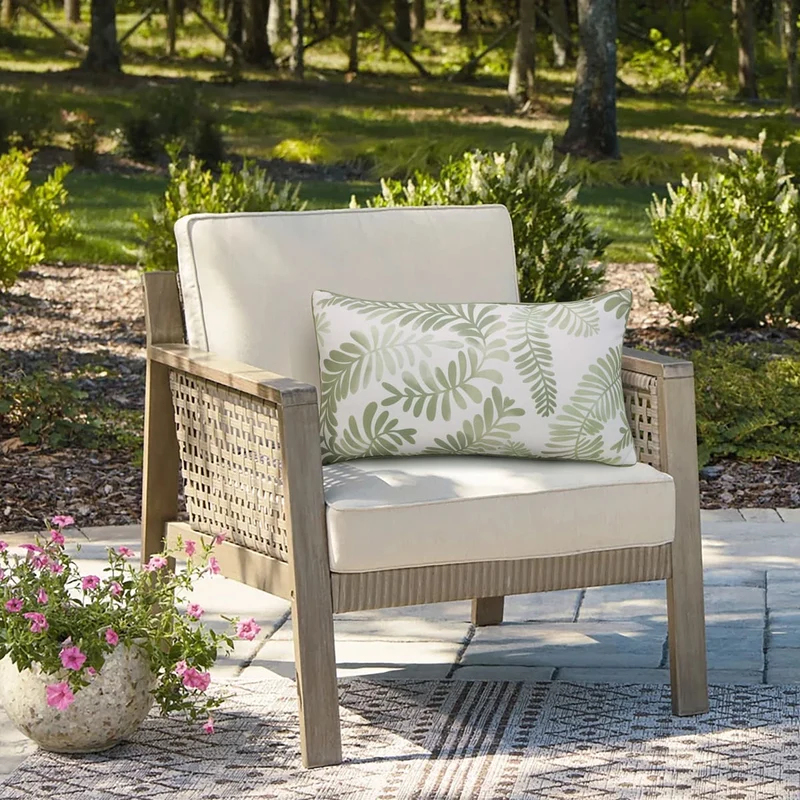 Coussin extérieur 14 x 26 po - Sauge imprimé