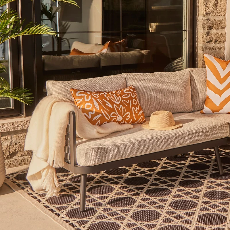Coussin extérieur 14 x 26 po - Jaune à fleurs