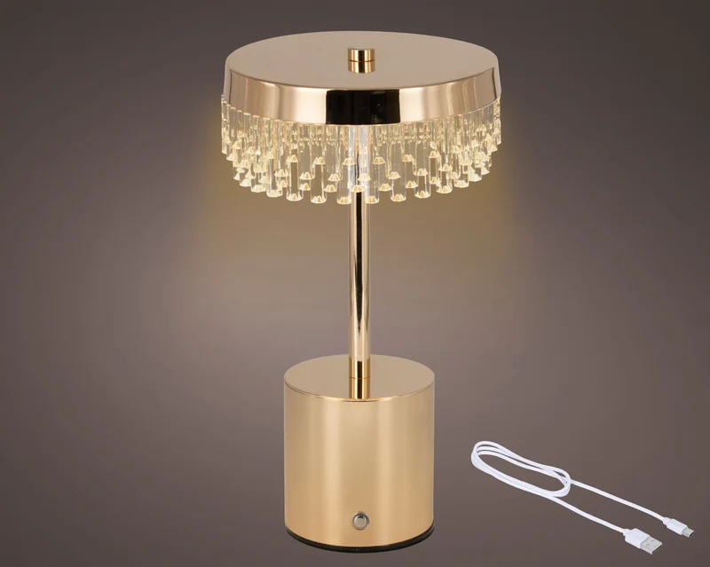 Lampada da tavolo LED ricaricabile in ferro D 14 cm altezza 25,5 cm oro Peraga Christmas