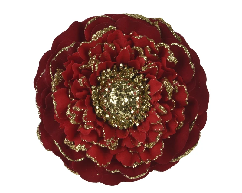 Zinnia con clip glitter D 10 cm rosso Peraga Christmas