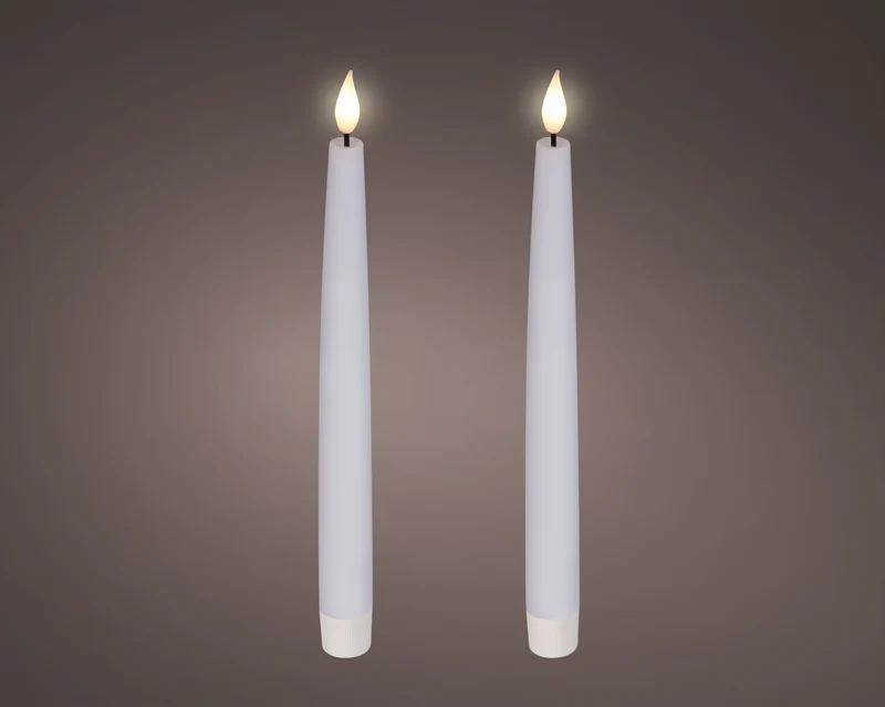 Set 2 candele LED a stelo in cera effetto fiamma D 2,2 cm altezza 24,5 cm bianco Peraga Christmas