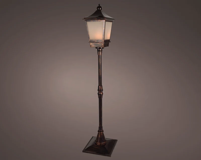 Lanterna LED effetto fiamma 37,5 x 37,5 x 185 cm ottone anticato Peraga Christmas