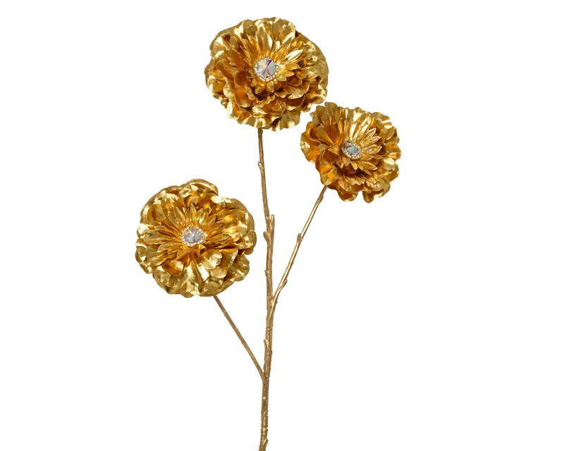 Ramo con tre fiori metallizzati altezza 72 cm oro Peraga Christmas