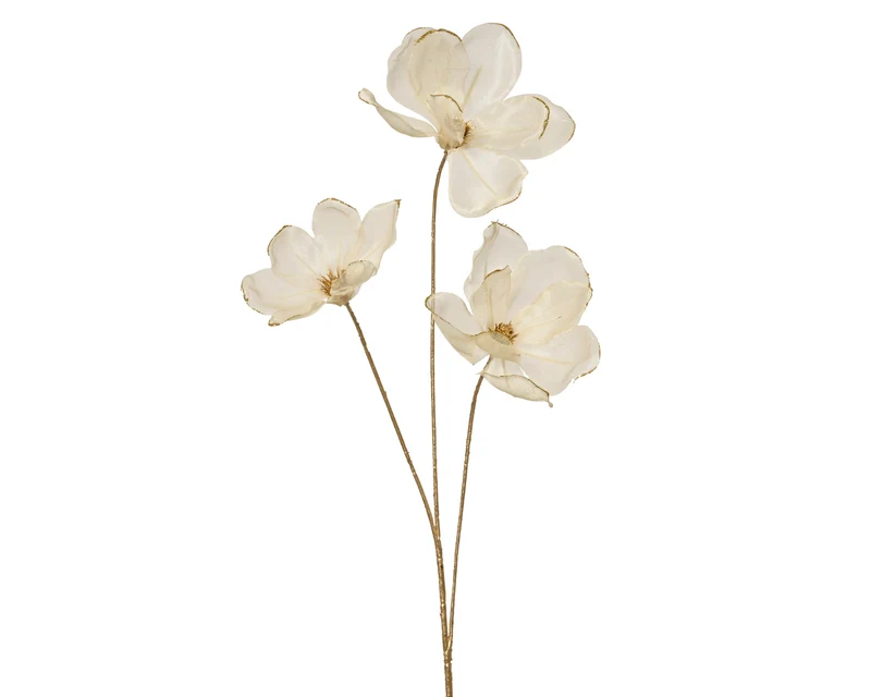 Magnolia su stelo con glitter oro altezza 74 cm crema Peraga Christmas