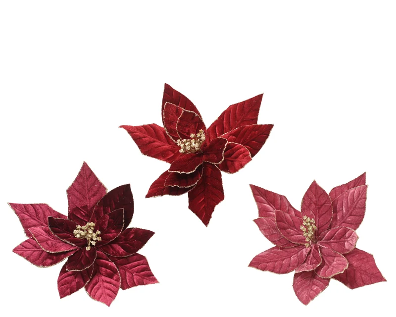 Poinsettia con clip in velluto D 30 cm colori modello assortito Peraga Christmas