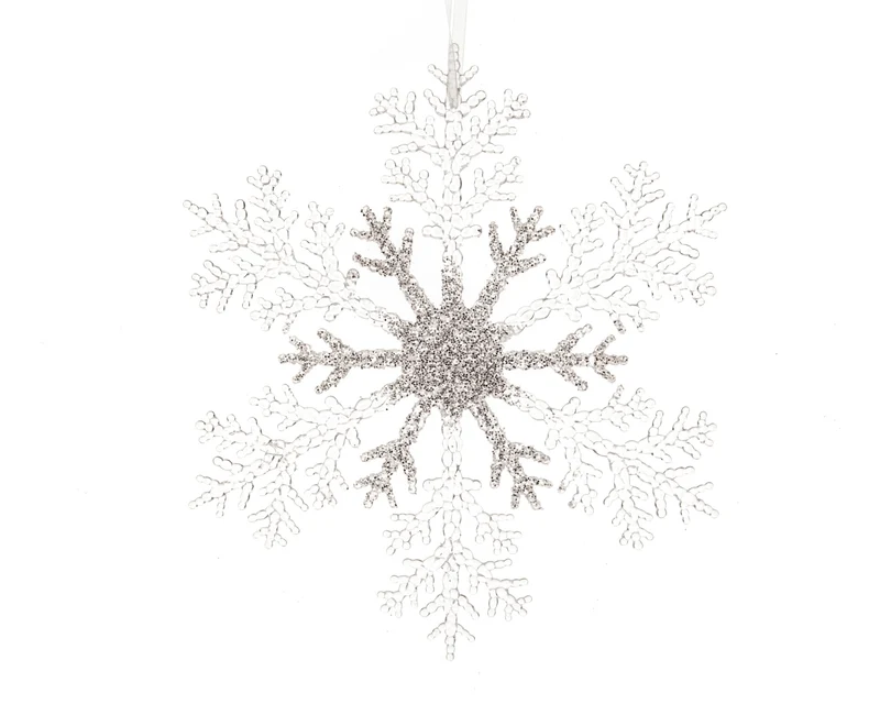 Pendente fiocco di neve glitter D 21 cm trasparente/argento Peraga Christmas