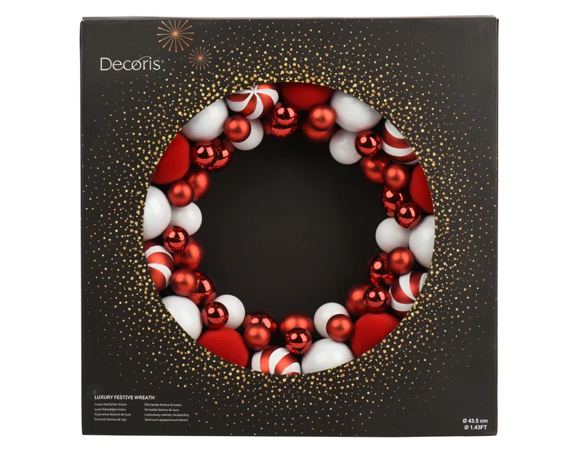 Ghirlanda decorata con palline di natale e velluto D 43,5 cm rosso natalizio Peraga Christmas
