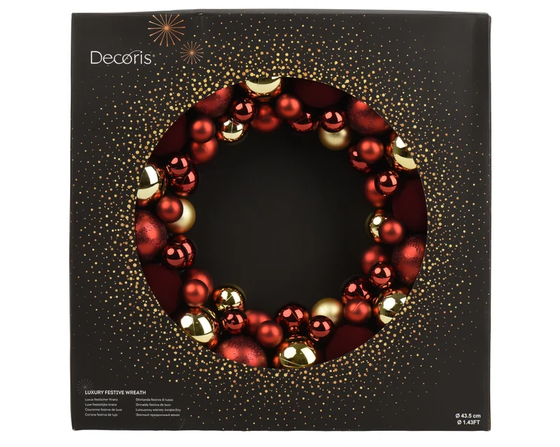 Ghirlanda decorata con palline di natale e velluto D 43,5 cm bordeaux/oro Peraga Christmas