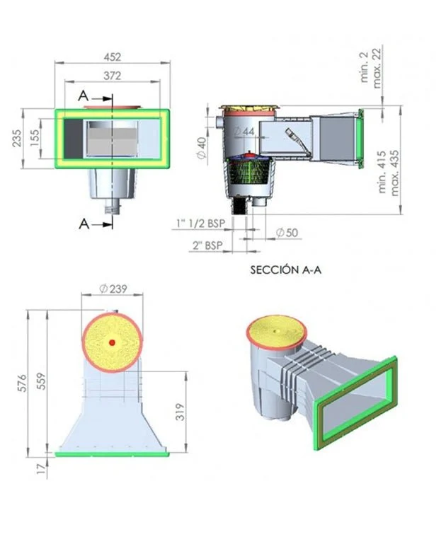 AstralPool - Skimmer 15L con boca ampliación piscina hormigón Blanco