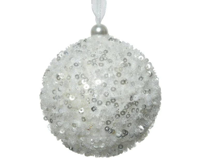 pallina di natale in foam rivestita di paillettes D 8 cm bianco invernale Peraga Christmas