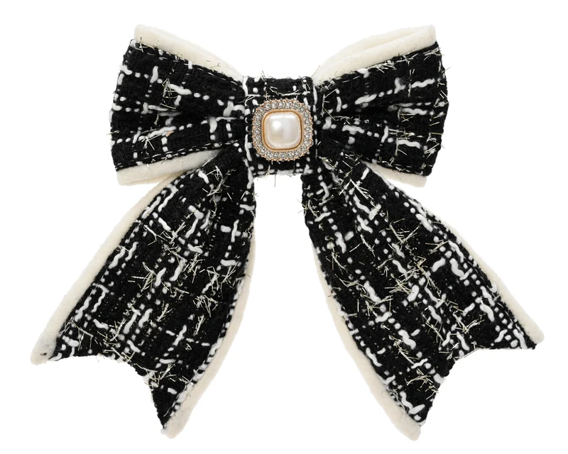 Fiocco decorativo con clip e strass 2,5 x 11 x 14 cm nero Peraga Christmas
