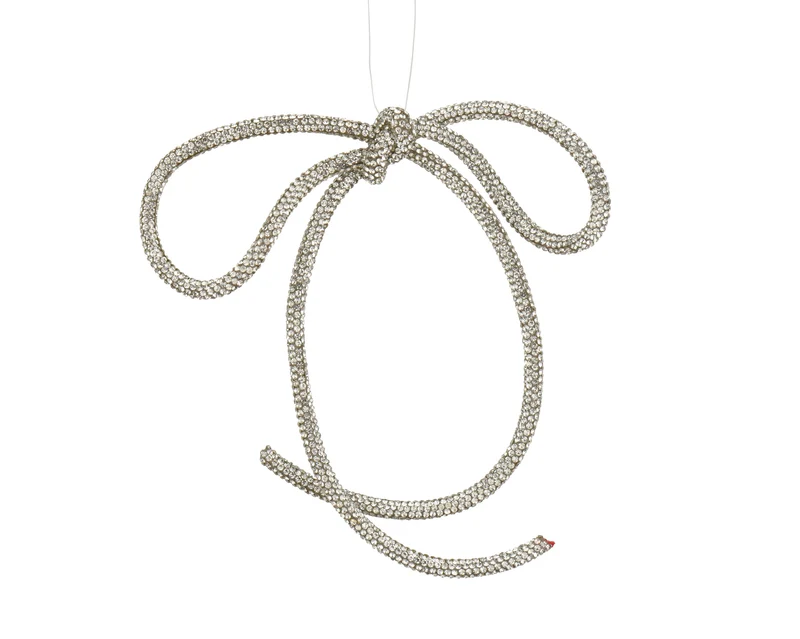Pendente fiocco con perline 23,5 x 17 x 0,5 cm argento Peraga Christmas