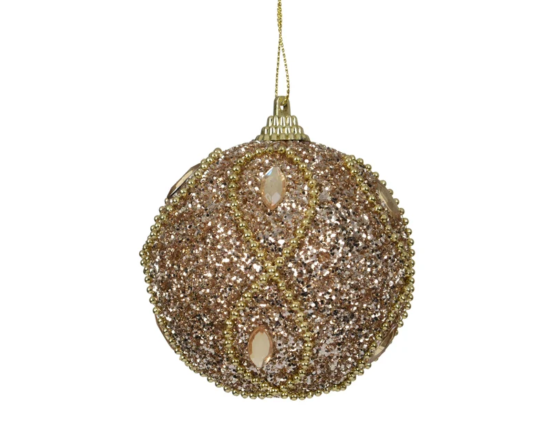 pallina di natale in foam glitter con perline D 8 cm champagne Peraga Christmas