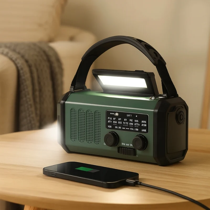 EmergencyGear – Solar Håndsvingradio med LED-lygte og Indbygget Powerbank