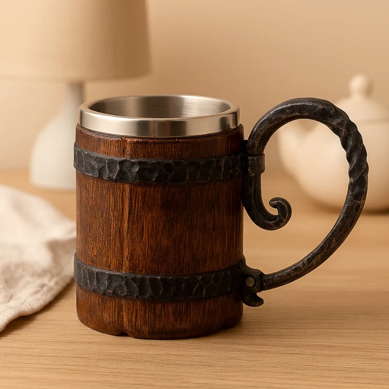 VikWood – Vintage ølkrus med trætønde-design