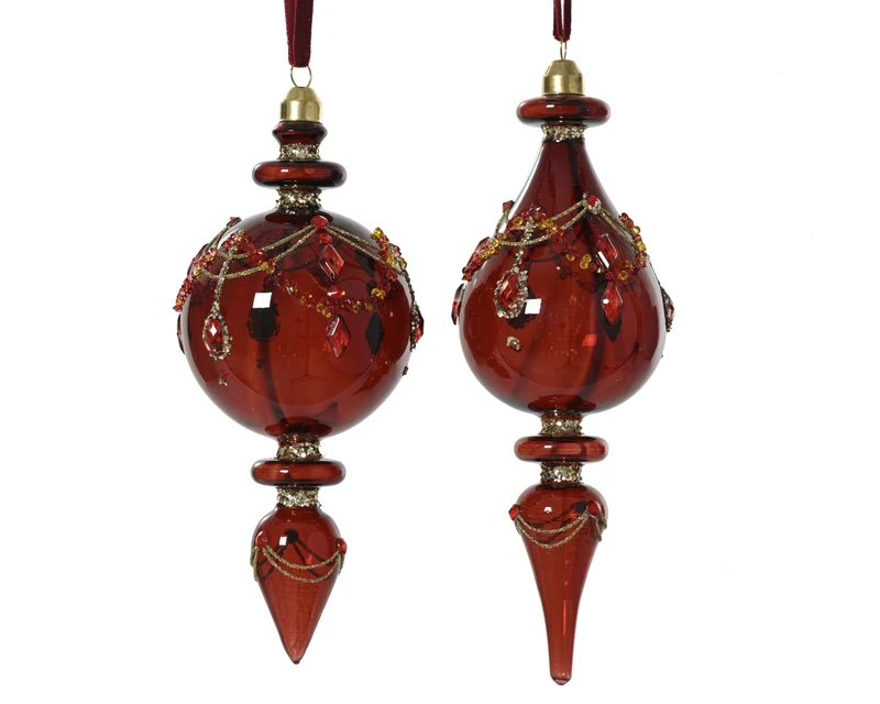 Pendente in vetro con nastro velluto D 8 cm bordeaux Peraga Christmas