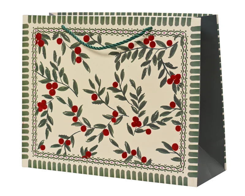 Borsa regalo in carta FSC floccata 13 x 5,5 x 10 cm verde Peraga Christmas