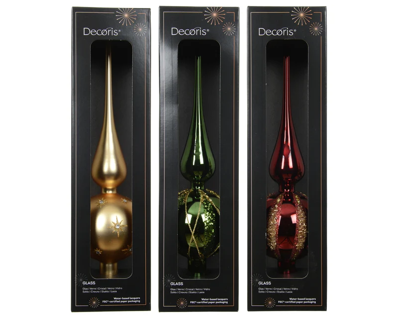 Puntale in vetro lucido glitter D 8 cm colori modello assortito Peraga Christmas
