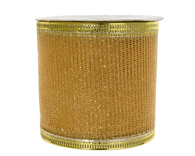 Nastro decorativo glitter con stelle lunghezza 270 cm altezza 6,3 cm oro Peraga Christmas