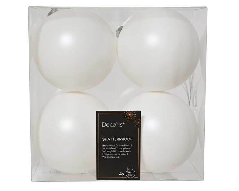 Set 4 palline di natale infrangibili opache D 10 cm bianco invernale Peraga Christmas