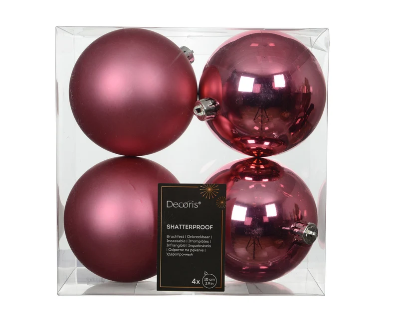 Set 4 palline di natale infrangibili mix lucido/opaco D 10 cm rosa tenue Peraga Christmas