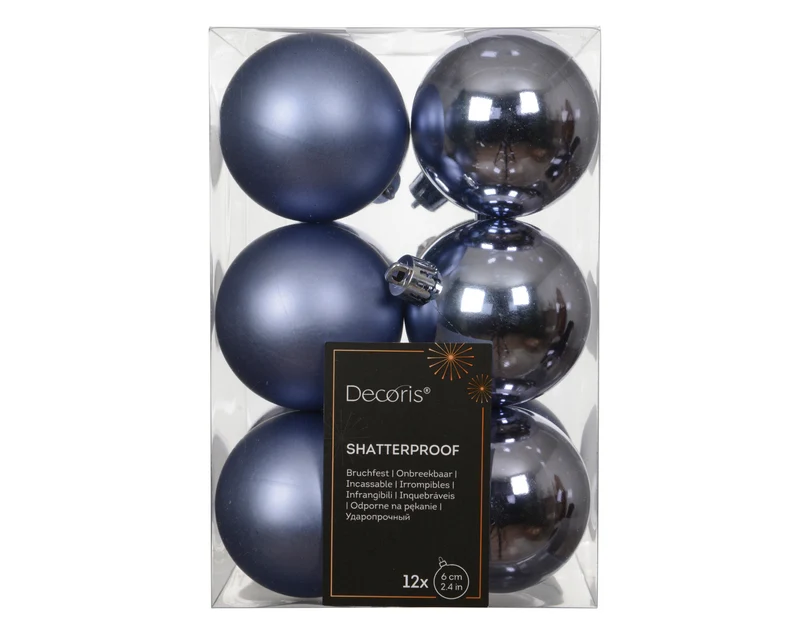 Set 12 palline di natale infrangibili mix lucido/opaco D 6 cm azzurro polvere Peraga Christmas