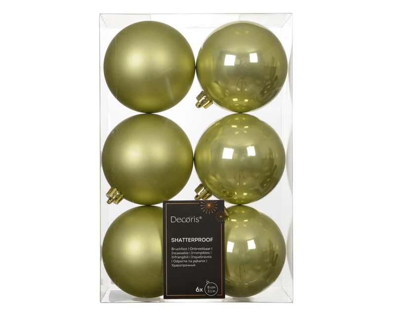 Set 6 palline di natale infrangibili mix smaltato/opaco D 8 cm verde pistacchio Peraga Christmas
