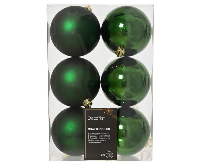 Set 6 palline di natale infrangibili D 8 cm verde pino Peraga Christmas