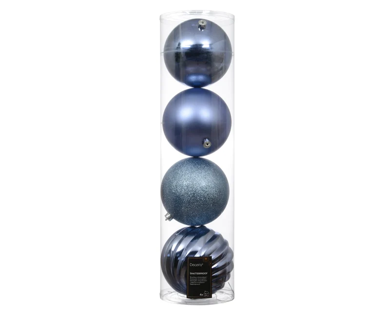 Set 4 palline di natale infrangibili mix finiture D 14 cm azzurro polvere Peraga Christmas