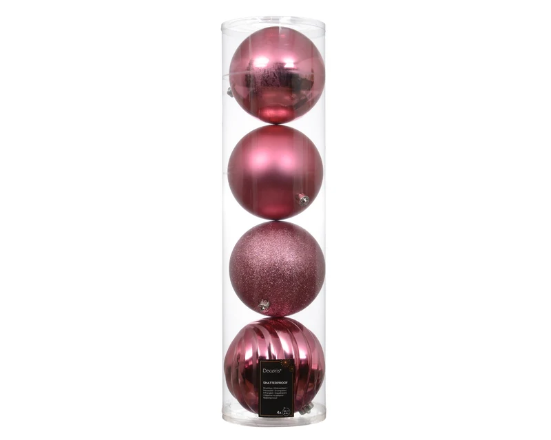 Set 4 palline di natale infrangibili mix finiture D 14 cm rosa tenue Peraga Christmas