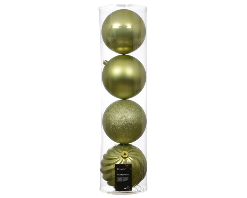 Set 4 palline di natale infrangibili mix finiture D 14 cm verde pistacchio Peraga Christmas