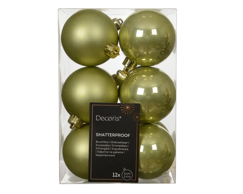 Set 12 palline di natale infrangibili mix smaltato/opaco D 6 cm verde pistacchio Peraga Christmas