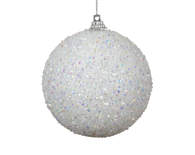 pallina di natale in foam con paillettes e filo argento D 8 cm bianco invernale Peraga Christmas