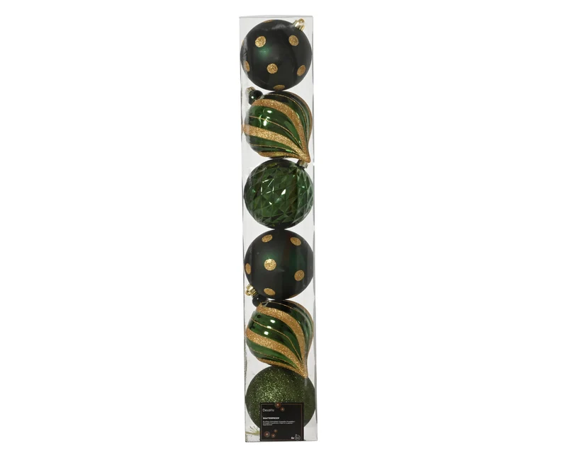 Set 6 palline di natale infrangibili mix finiture D 15 cm verde pino Peraga Christmas