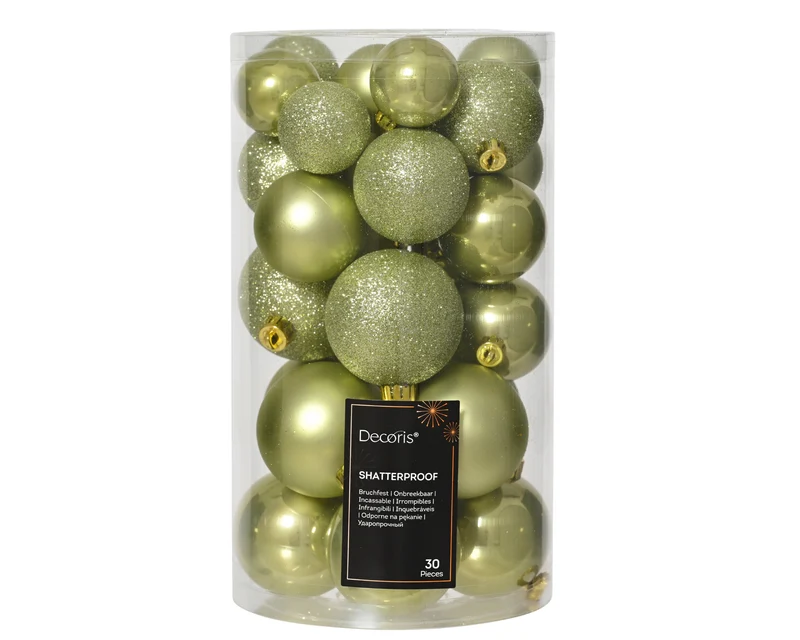 Set 30 palline di natale infrangibili mix finiture D 6 cm verde pistacchio Peraga Christmas