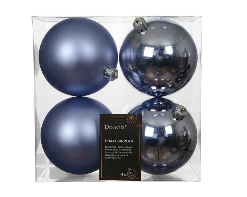 Set 4 palline di natale infrangibili mix lucido/opaco D 10 cm azzurro polvere Peraga Christmas