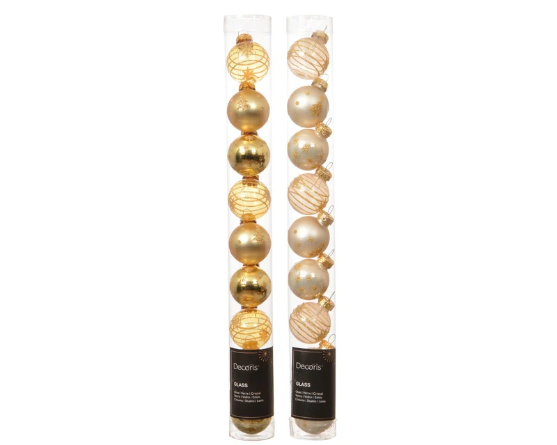 Set 9 palline di natale in vetro decorate D 3 cm toni dell'oro assortite Peraga Christmas