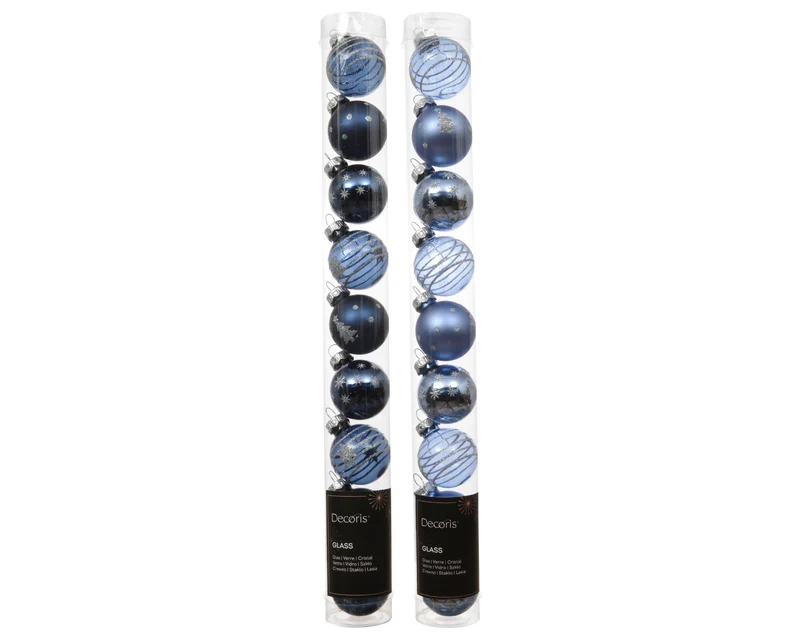 Set 9 palline di natale in vetro decorate D 3 cm toni del blu assortite Peraga Christmas